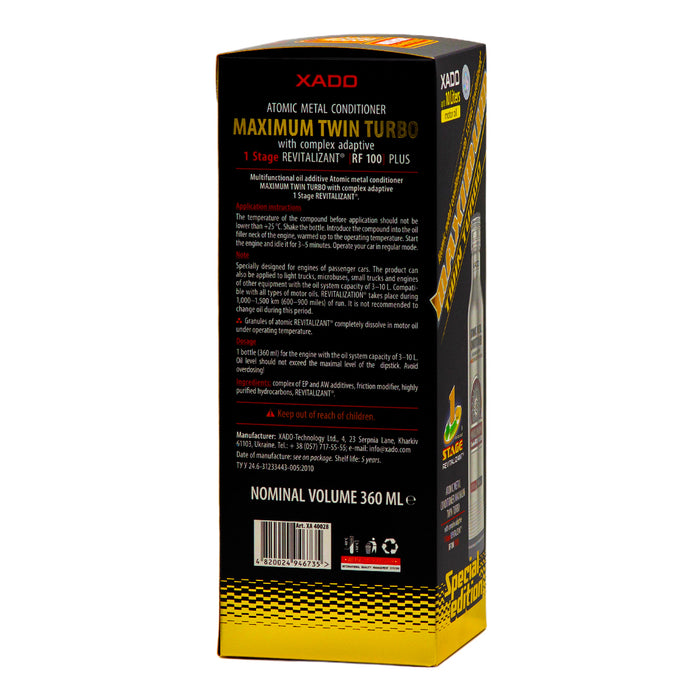XADO Atomic metal conditioner Maximum Twin Turbo with complex adaptive 1 Stage Revitalizant®