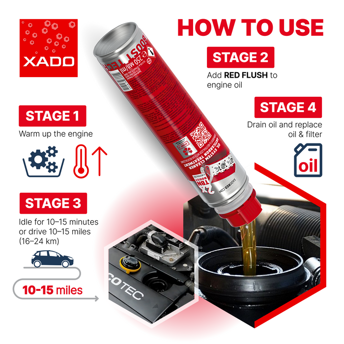 XADO RED FLUSH - Engine Oil System Cleaner & Decarbonizer (250 ml)