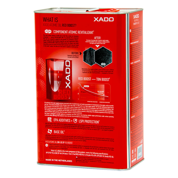 XADO Atomic Oil 0W-20 SP RED BOOST - Ultra-Light, Fuel-Efficient Synthetic Motor Oil with REVITALIZANT® & RED BOOST