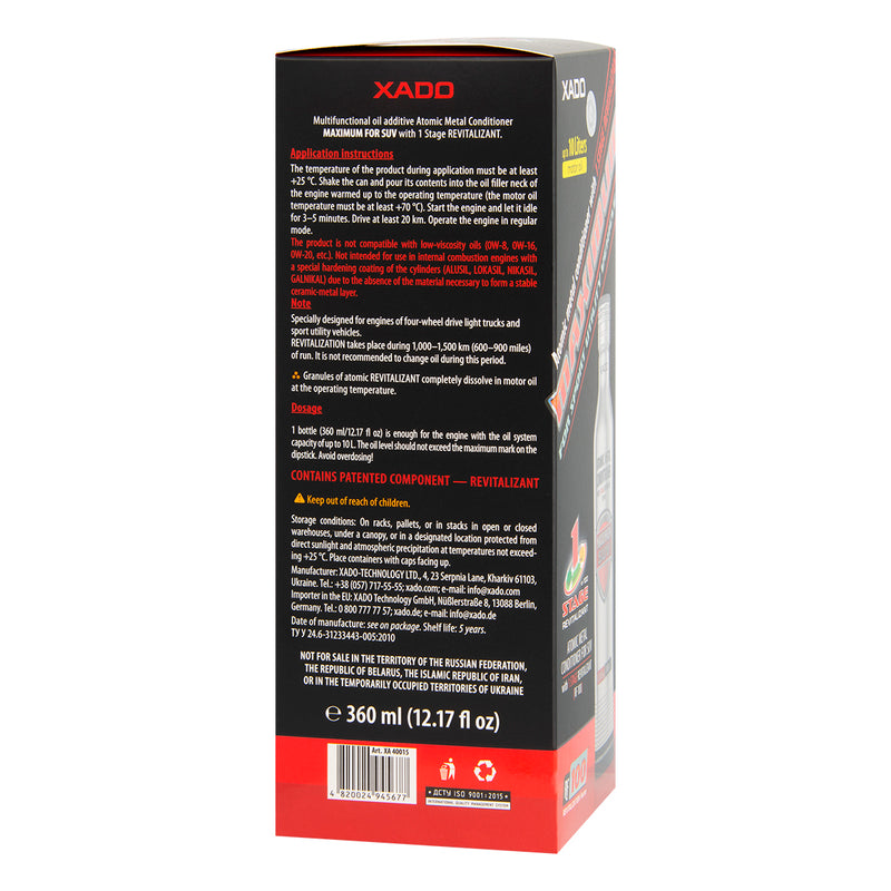 XADO 1 Stage Maximum SUV – Engine Revitalizant for 5–10 Qt. Engines