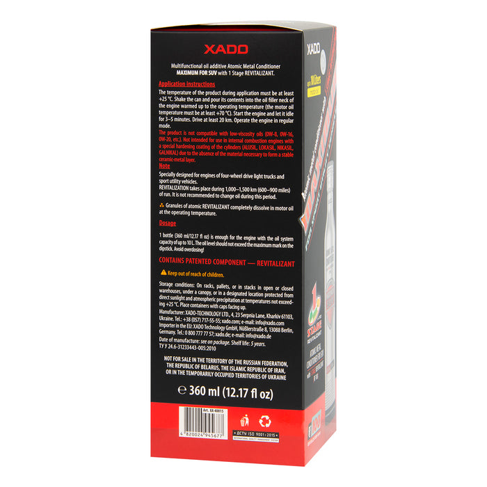 XADO 1 Stage Maximum SUV – Engine Revitalizant for 5–10 Qt. Engines