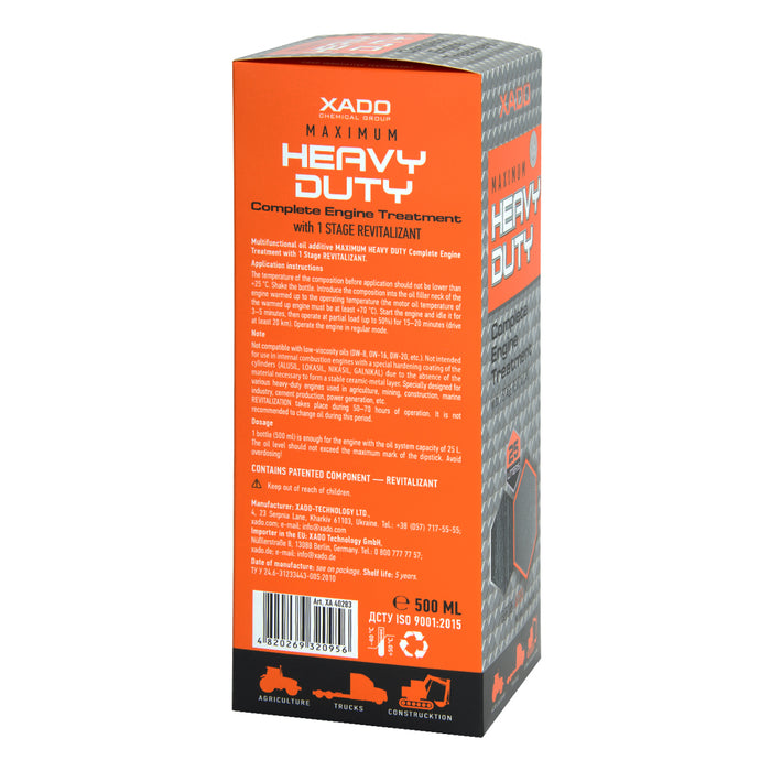 XADO 1 Stage Maximum Heavy Duty – Metal Conditioner for Medium to Heavy-Duty Engines | 10-25 Qt.