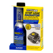 ATOMEX Stop Leak Radiator product packaging on a white background