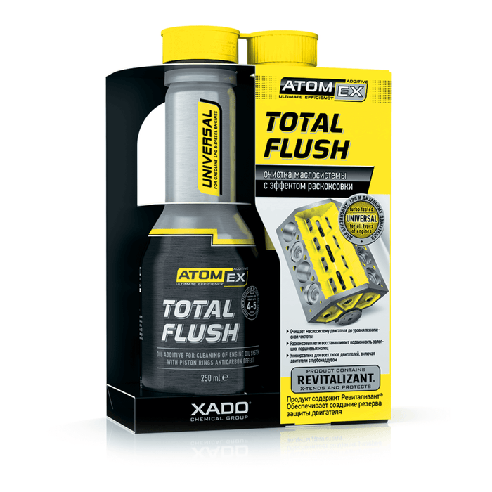 Atomex Total Flush - Engine Oil System Cleaner & Motor Flush Treatment - Stops Oil From Burning - Carbon and Sludge Remover - XADO US
